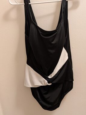Studio Works Black and White Twist-Front One-Piece Swimsuit